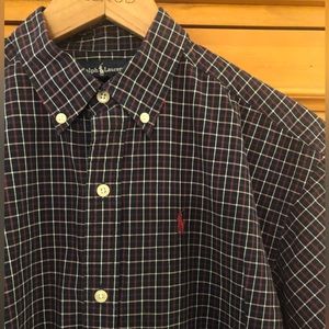 Boys Polo Ralph Lauren Navy & Red Plaid LS Button-down Shirt L 14 16